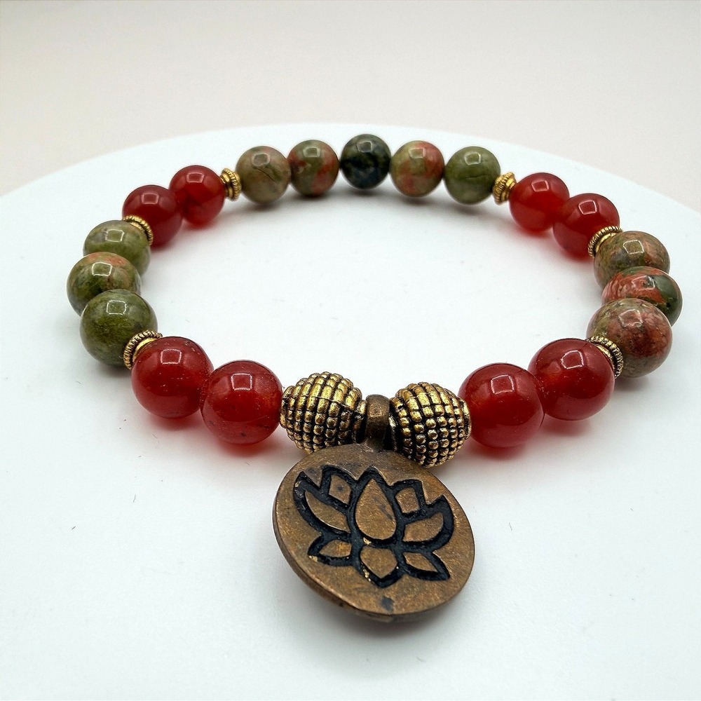 Vintage 90s Lotus Charm Beaded Bracelet Boho‎ Women's Classic Fashion Jewelry